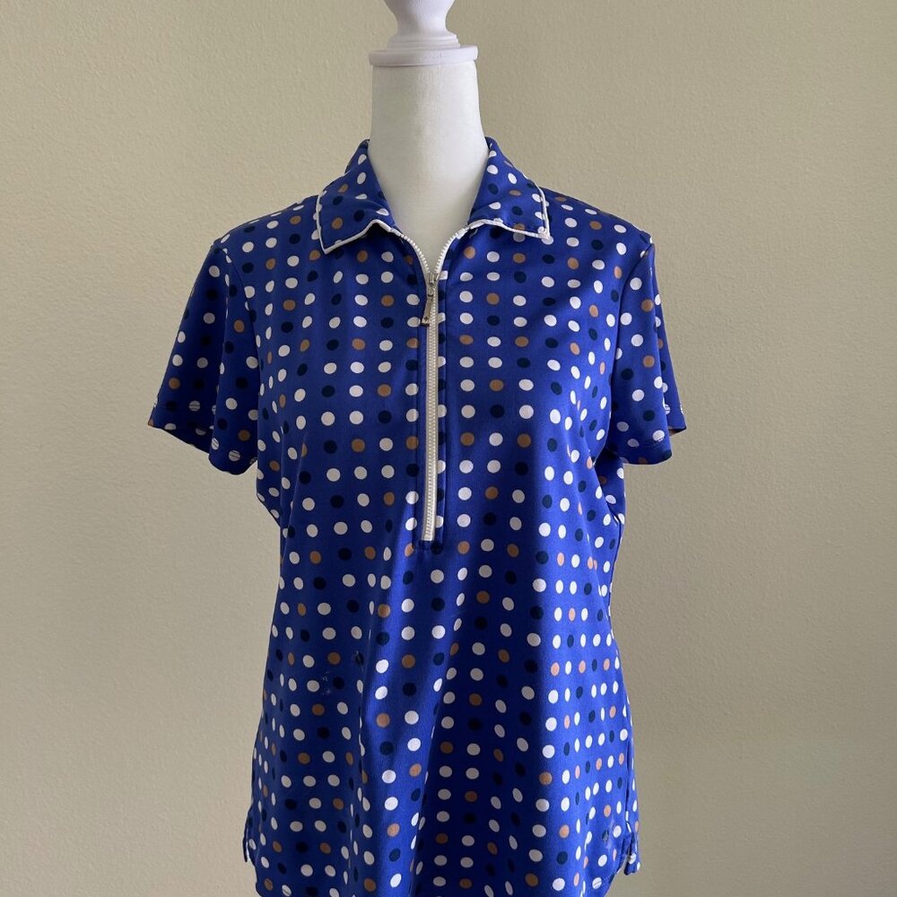 JoFit Golf Top Blue Polka Dot 1/4 Zip Short Sleeve Tennis SZM Athletic Sport - Picture 2 of 7
